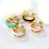 Wire 3*W16*H20mm Triple C-shaped with center white/black/pink/mint green drop earrings gold color