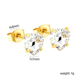 3 pairs of white/mineral black/red/light pink/champagne color 7mm equilateral triangle diamond earrings set Gold color