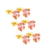 3 pairs of white/mineral black/red/light pink/champagne color 7mm equilateral triangle diamond earrings set Gold color