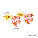 3 pairs of white/mineral black/red/light pink/champagne color 7mm equilateral triangle diamond earrings set Gold color