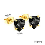 3 pairs of white/mineral black/red/light pink/champagne color 7mm equilateral triangle diamond earrings set Gold color