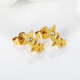 Three large and small stars with diamond earrings 7.6 * 12.3mm steel color / gold color