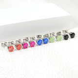 Qty 10pcs 6mm Six Catch Round Mixed Color Diamonds Steel Stud Earrings