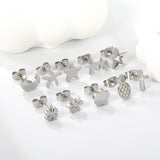 10 Pairs Mixed Cut Glossy Stud Earrings Steel Color