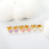 3 Pairs Mixed Color Drip Oil Heart Stud Earrings 6.3*5.6mm Goldtone