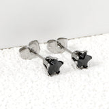 Qty 10pcs 3-7mm Pentagram Black Diamond Steel Color Stud Earrings