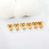 3 Pairs Mixed Cut Stud Earrings (Round 4mm, Heart 4*3mm, Square 4mm) Steel Color/Golden Color