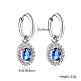 Wire 2*14mm O.D. earrings + 8.4*10.2mm oval blue glass + CNC drilling white zirconium hoop fittings earrings steel color