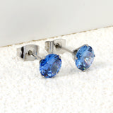 10 pcs 7mm Four Catch Round Blue Diamond Steel Color Stud Earrings