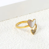 Two Hearts Small Diamonds & Inlaid Shell Ring