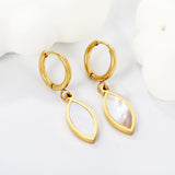 2*10mm I.D. Circle with 9*20mm Leaf Shaped White Shell Earrings Steel/Golden