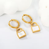 2*10mm inner diameter circle with locking white shell earrings 9.6*13.4mm Steel/Golden