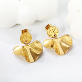 10mm Textured Circle + 24.5*20.3mm Pleated Scallop Earrings Gold Color