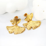 17*11.4mm Small Scallop + 29*20.8mm Large Scallop with Textured Faceted Earrings Goldtone