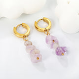 W3*Thick2*ID9mm Spherical Earrings + 2.5cm Imitation Turquoise/White Turquoise/Light Amethyst/Amethyst/Pink Crystals/Larimarite Earrings Gold Color