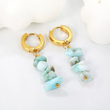 W3*Thick2*ID9mm Spherical Earrings + 2.5cm Imitation Turquoise/White Turquoise/Light Amethyst/Amethyst/Pink Crystals/Larimarite Earrings Gold Color