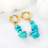 W3*Thick2*ID9mm Spherical Earrings + 2.5cm Imitation Turquoise/White Turquoise/Light Amethyst/Amethyst/Pink Crystals/Larimarite Earrings Gold Color