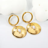 2*12mm inner diameter earrings + 20mm round with oval imitation white pearl/white cat's eye stone/turquoise earrings gold color