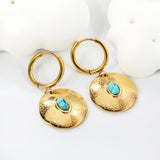 2*12mm inner diameter earrings + 20mm round with oval imitation white pearl/white cat's eye stone/turquoise earrings gold color