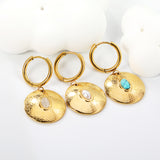 2*12mm inner diameter earrings + 20mm round with oval imitation white pearl/white cat's eye stone/turquoise earrings gold color