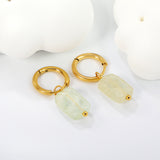 2*10mm circle + 8.4*12.3mm rectangle rhombus white natural stone earrings steel/golden color