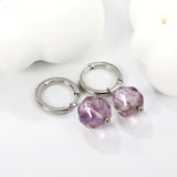 2*10mm circle + 10.4mm round rhombic purple beads earrings steel color/golden