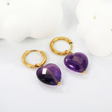 2*10mm inner diameter earrings + 15mm heart shape imitation amethyst stone earrings Gold color