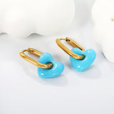 Thick 2.5*W13.5*H18mm oval earrings + 14.3*13mm light blue/pink/red/yellow/purple/navy blue resin heart hoop earrings gold color