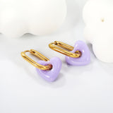 Thick 2.5*W13.5*H18mm oval earrings + 14.3*13mm light blue/pink/red/yellow/purple/navy blue resin heart hoop earrings gold color