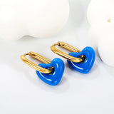 Thick 2.5*W13.5*H18mm oval earrings + 14.3*13mm light blue/pink/red/yellow/purple/navy blue resin heart hoop earrings gold color