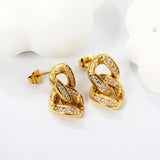 12.3*22.3mm double buckle earrings with CNC white zirconia earrings in steel color/golden