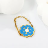 15mm Flower with Blue Drip Oil Soft Ring Gold Color