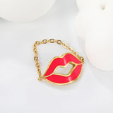 16.3*10.7mm Lips with red/pink oil drip soft ring gold color