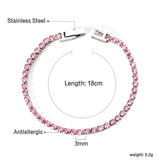 2mm/3mm round purple/pink/mixed/black crystal/white zirconium clasp bracelet 17cm steel/gold color