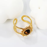 14.3mm sun band pearl/turquoise/tiger's eye Split ring Gold 8