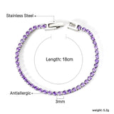 2mm/3mm round purple/pink/mixed/black crystal/white zirconium clasp bracelet 17cm steel/gold color