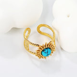 14.3mm sun band pearl/turquoise/tiger's eye Split ring Gold 8