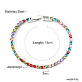 2mm/3mm round purple/pink/mixed/black crystal/white zirconium clasp bracelet 17cm steel/gold color