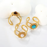 14.3mm sun band pearl/turquoise/tiger's eye Split ring Gold 8