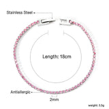 2mm/3mm round purple/pink/mixed/black crystal/white zirconium clasp bracelet 17cm steel/gold color