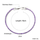 2mm/3mm round purple/pink/mixed/black crystal/white zirconium clasp bracelet 17cm steel/gold color