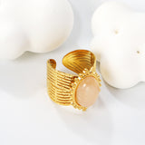 15*21mm Lace Oval with Pearls/Pink Crystals/Tiger's Eye Split Ring Gold 8