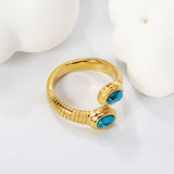 New Two Oval Turquoise Open End Rings Vintage