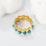 New multiple oval turquoise open double layer ring vintage