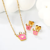 8*8.4mm crown with pink oil drop earrings+11.7*12mm pendant necklace 0.35 cross 45+5cm+6mm round end plaque set Gold color