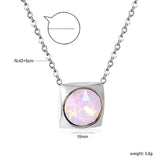 Square Pendant with white & mineral black & deep purple & light purple & red & pink & deep blue & light blue & deep green & light green & white opal & pink opal pendant 10mm necklace 43+5cm