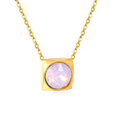 Square Pendant with white & mineral black & deep purple & light purple & red & pink & deep blue & light blue & deep green & light green & white opal & pink opal pendant 10mm necklace 43+5cm