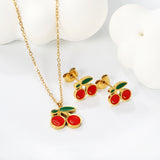 Cherry with red oil drops set Steel color/golden 0.3 cross 40+5cm+6mm round plaque earrings: 10.3*9mm pendant: 12.2*11mm