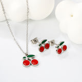 Cherry with red oil drops set Steel color/golden 0.3 cross 40+5cm+6mm round plaque earrings: 10.3*9mm pendant: 12.2*11mm