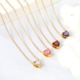 8.4*9.4mm heart shaped white zirconium/purple zirconium/garnet red zirconium/pink zirconium pendant necklace 0.3 cross chain 40+5cm+6mm round end tag gold color